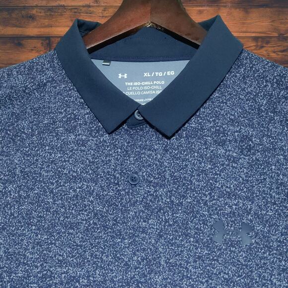 Under Armour Iso-Chill Golf Polo Shirt Men's XL Navy Blue AOP Performance Golf - Picture 1 of 14